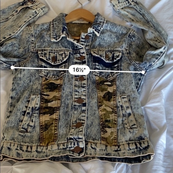 YaYa Club Stonewash Denim Jacket w/ Camouflage Print women's S jean retro boho - Picture 6 of 16